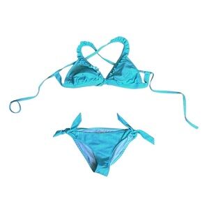 Xhilaration Aqua and White Striped Bikini Women’s Size Small Bottoms D/DD Top